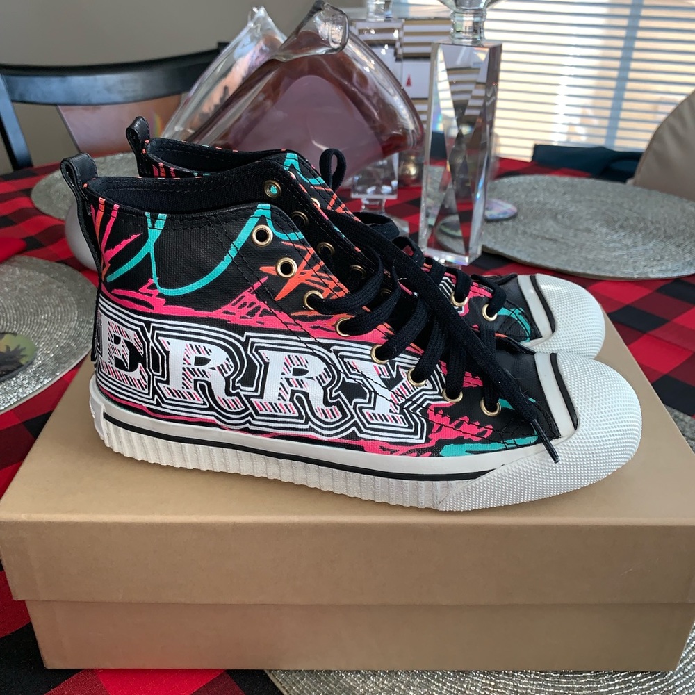 Authentic Burberry Kingley Printed Hi-Top Sneakers